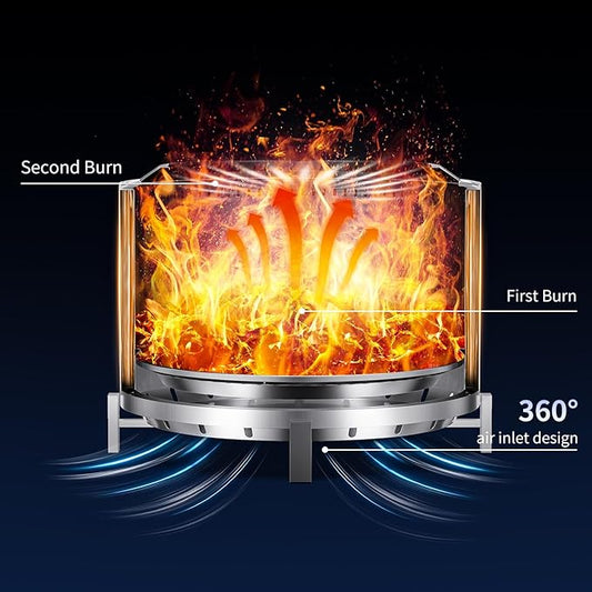 OutVue 27 inch Stainless Steel Smokeless Fire Pit, Outdoor Smokeless Firepit, Wood Burning Fire Pits for Camping, Bonfire, Low Smoke Firepit for Outside (Vertical Hole)