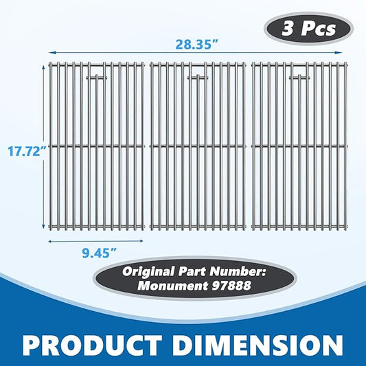 SafBbcue 97888 Grill Grates for Monument Grill 24633 13892 17842 24367 35633 41847NG Grill Replacement Parts, Stainless Steel Cooking Grids for Monument 35633R 35633B D405 D425 4-Burner Accessories