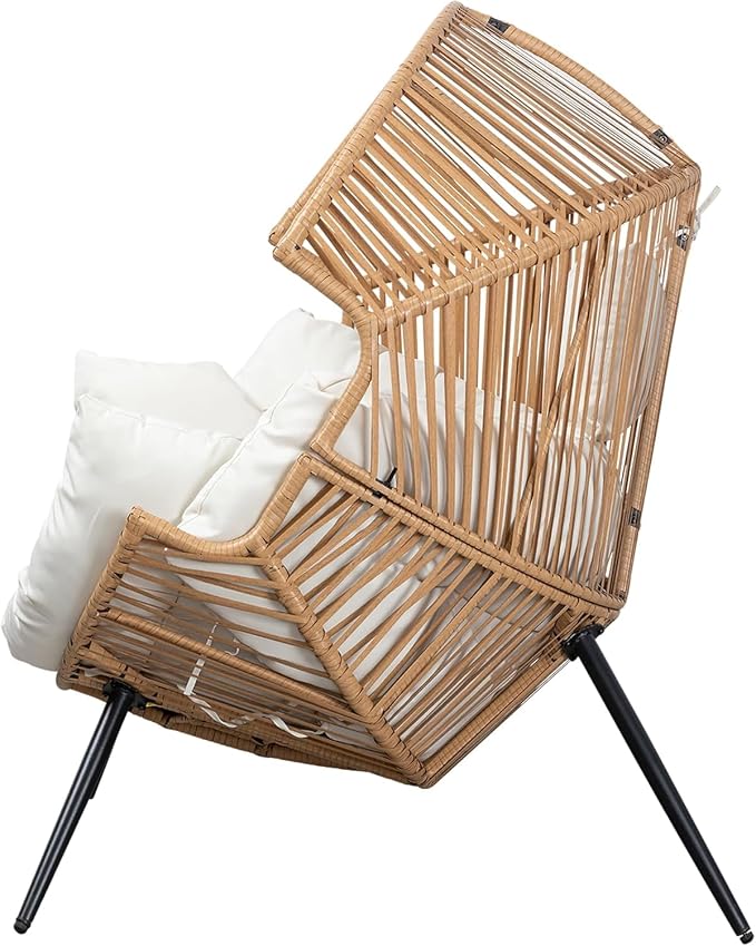 Oversized Outdoor Wicker Egg Chair, Patio Lounge Chair Basket Seat with Thick Cushion, All Weather Indoor Outdoor Porch Rockers for Balcony, Living Room, Lawn Garden