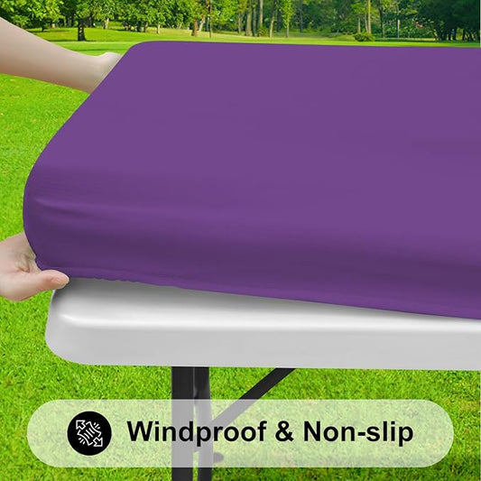 Smiry Rectangle Tablecloth, Elastic Fitted Flannel Backed Vinyl Tablecloths for 4ft Folding Tables, Waterproof Wipeable Table Covers for Indoor, Outdoor, Camping and Picnic (Purple, 24"x48")
