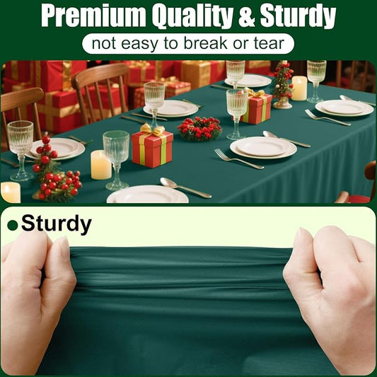 Smiry Disposable Table Cloth - 10 Pack, 54 x 108 Inch Waterproof Rectangle Tablecloths for Parties, Decorative Plastic Table Cover, Leakproof & Sturdy, Christmas Green
