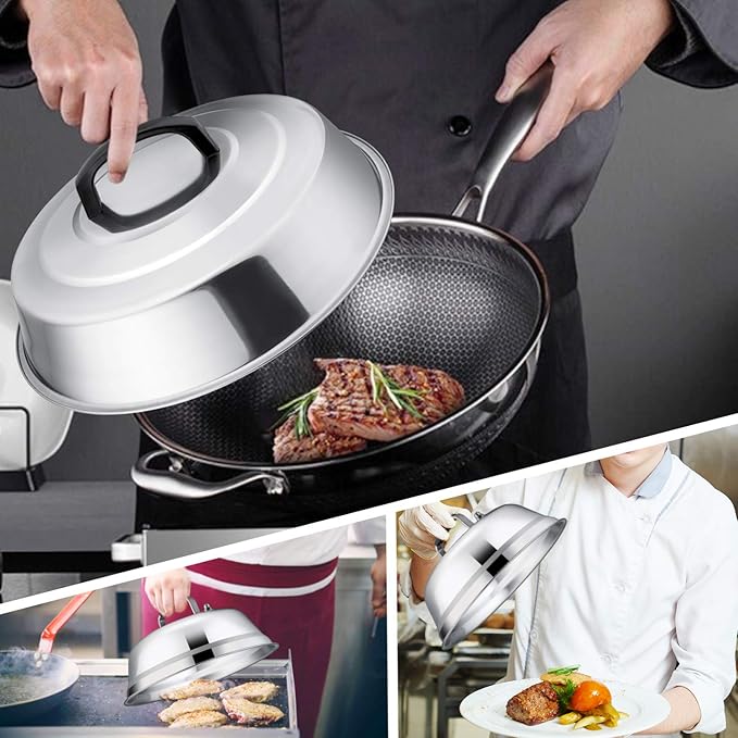 Metal Melting Dome Set of 3, Leonyo 12" & 9" Stainless Steel Basting Cover for Griddle Grill Top BBQ Flat Top, Steam Cover for Kitchen Cooking Burger Cheese