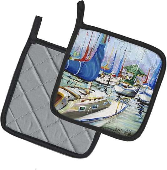 Caroline's Treasures JMK1241PTHD Day Break Sailboats Pair of Pot Holders Kitchen Heat Resistant Pot Holders Sets Oven Hot Pads for Cooking Baking BBQ, 7 1/2 x 7 1/2