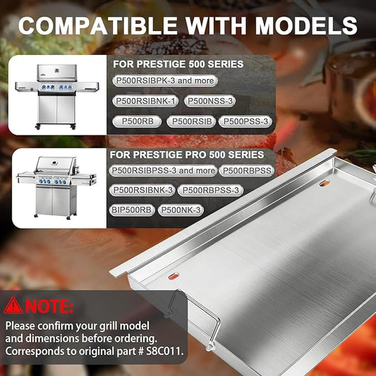 Full Size Griddle Insert for Napoleon Prestige PRO 500, Built-in Prestige 500, P500RBPSS, BIP500RBNSS-3, P500RSIBNK-3, P500, P500N Grills Accessories, Stainless Steel Griddle Plate, 26.3''L X 17.7''W