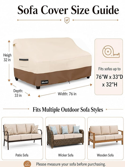 ANartcle 3-Seater Patio Sofa Cover,76W x 32.5D x 33H Inches Outdoor Couch Cover,100% Waterproof Heavy Duty Patio Sofa Covers,Patio Furniture Covers,Beige&brown