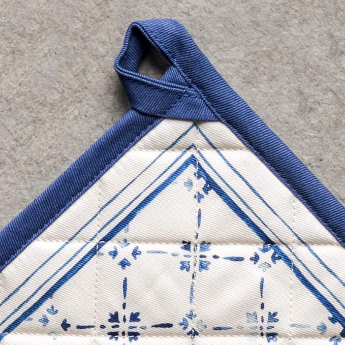 Maison d' Hermine Pot Holders 100% Cotton Heat Resistant Potholders 8" x 8" Hot Pads with Loop BBQ Cooking Baking Hotel Farmhouse Kitchen Handling Hot Pans Spring Summer (Pack of 1, Faience)