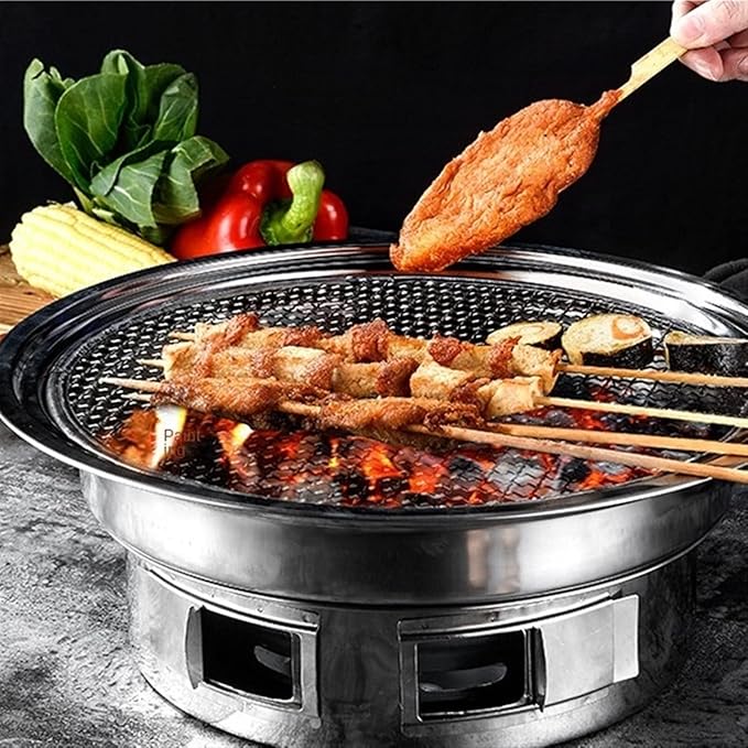 Small Stainless Steel Charcoal Grill, Portable BBQ Oven for Home & Outdoor Use, Multi-Functional Carbon Grill for 3-5 People