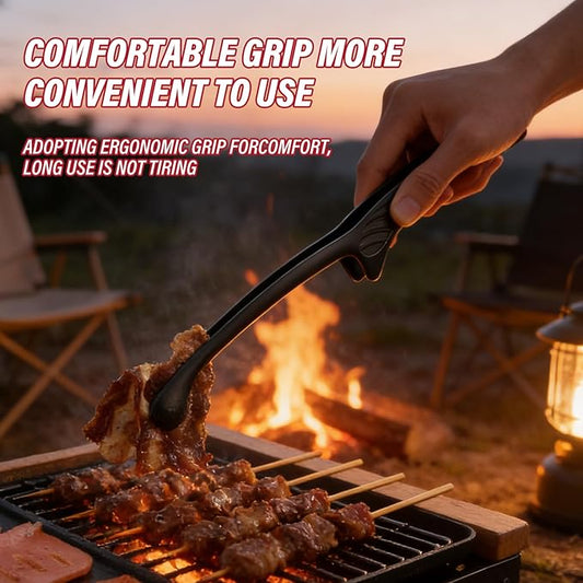 5 Pcs BBQ Tongs for Korea & Japanese Baebeque, Stainless Steel Grill Tongs Bbq Tong Self Standing Grilling Stencils(5 Pcs Black Rounds Tips)