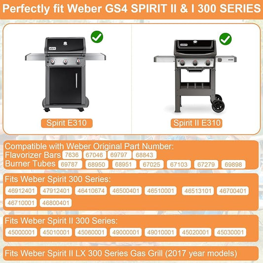 Grill Parts for Weber Spirit 2 Grill Parts GS4 Spirit II & I E310 E320 S310 S320, Replacement for Weber Spirit E-310 Flavorizer Bars 7636 67046,Burner Tube 67025 67103 69787,Crossover Tube 67279 69898