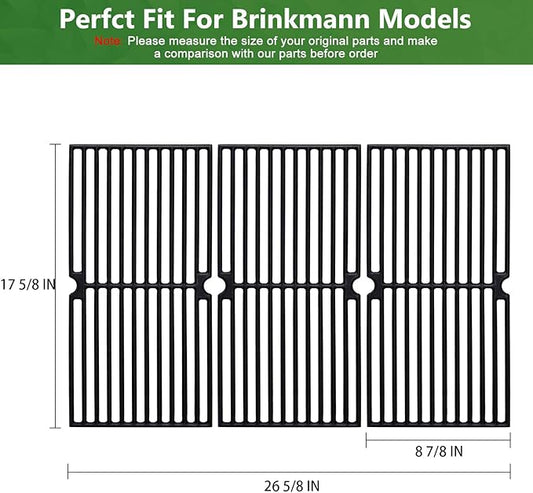Criditpid Grill Replacement Parts for Brinkmann 810-2410-S 810-2411-S, Cast Iron Cooking Grate, Stainless Steel Burner Tubes, Heat Plate Shields & Crossover Tubes for Brinkmann 4 Burner Gas Grill.