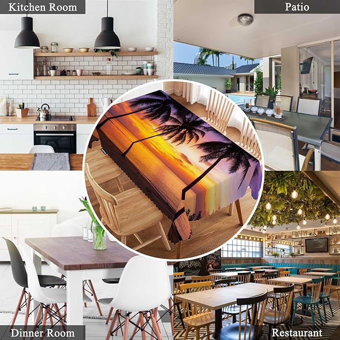 Swono Palm Trees Rectangular Tablecloth Ocean Seascape Beach Palm Tree Sunset Non-Fading Table Cloth Kitchen Dining Room Table Cover for Party Picnic BBQ 50x72 Inch Tablecloths