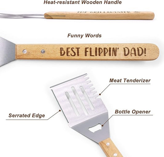 Huray Rayho Father's Day BBQ Grilling Tools Set Gifts for Dad Engraved Grill Kit Grill Master Barbecue Thanksgiving Housewarming Dad's Birthday Present Set of 3