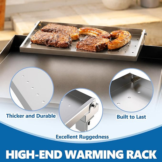 SafBbcue Griddle Warming Rack for Blackstone 17"/22" Griddles, Reversible Warming Rack/Shelf for Blackstone Flat Top Griddle Accessories to Expand Cooking Space, Universal Stainless Steel, 1 Pack