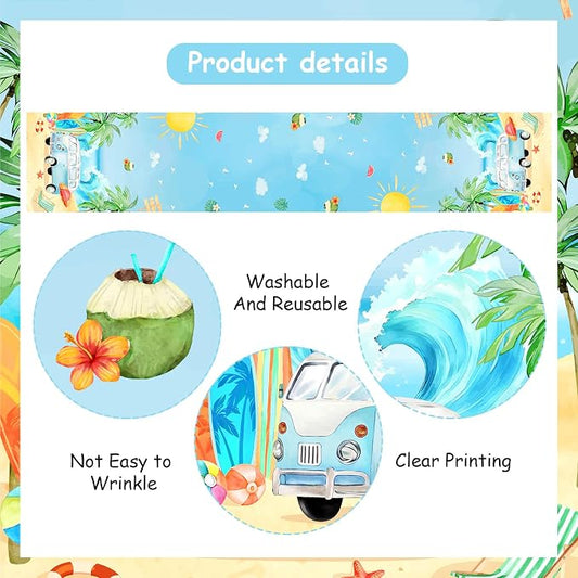 Surfing Theme Table Runner, Summer Beach Linen Fabric Table Runner for Everyday Use 72 x 13 Inches, Washable Table Cover for Indoor Outdoor Kitchen Dining Table Home Decorations