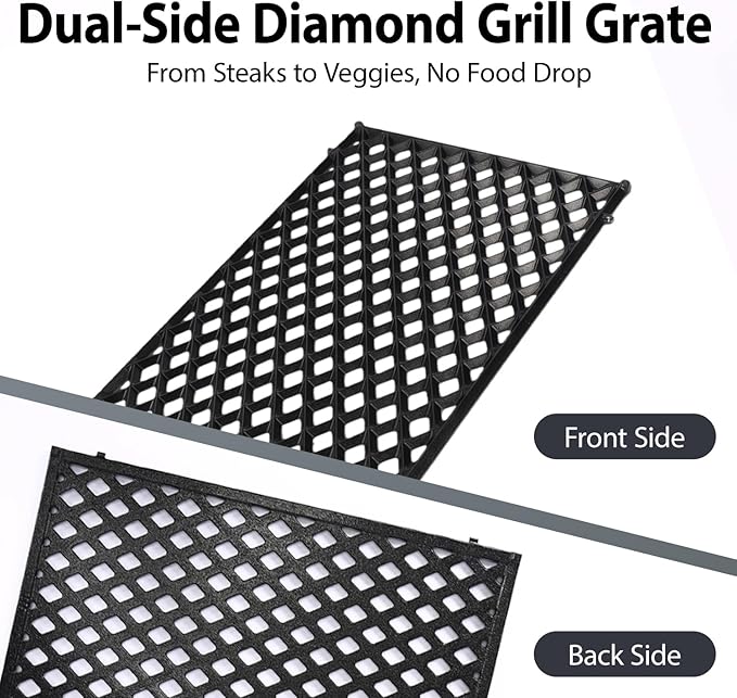 17.5" Dual Sided Diamond Sear Grill Grates for Weber Spirit 300/400 & Spirit II 300 Series, E/S-310 E/S-320 E/S-330, Spirit 700, Genesis Silver/Gold B/C, Porcelain Enameled Cast Iron Replacement Grate