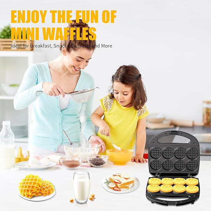 OSTBA Mini Waffle Maker, Makes 8 Mini Waffles, Small Waffle Iron | 750W Heating with Nonstick Plates, Indicator Lights, Cool-Touch Handle, Compact Storage and Easy-Clean Design