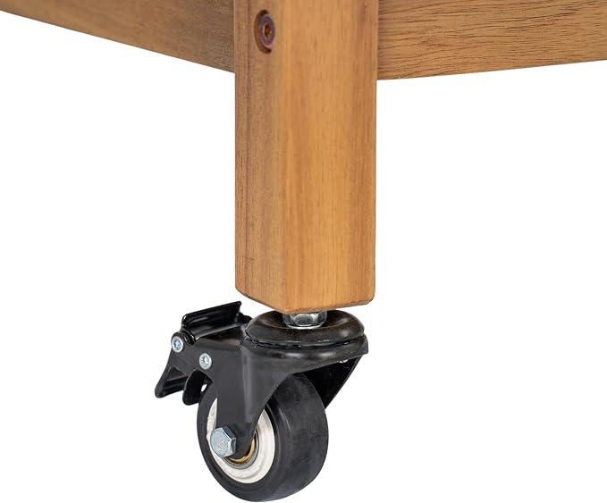 Merax Outdoor Acacia Wood Bar Cart, Natural Finish with Marble-Effect Top | Lockable Wheels & Bottle Holders for Indoor, Outdoor, Patio
