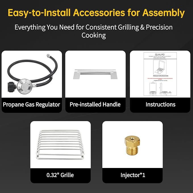 Single Side Burners-LP | Heavy-Duty 304 Stainless Steel Drop-In Side Burner, 15,000 BTU Propane & Natural Gas Burner for BBQ Island Outdoor Kitchen