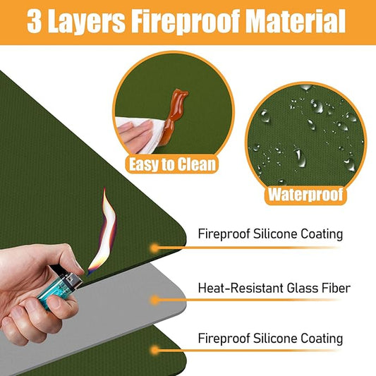 Green 24x36 Inchs Heat Resistant Mat for Outdoor Grill Table,Fireproof Under Blackstone Griddle BBQ Mat,Air Fryer Mat,Indoor Fireplace Mat, Protect Your Table and Outdoor Grill Table(0.04in Thickness)