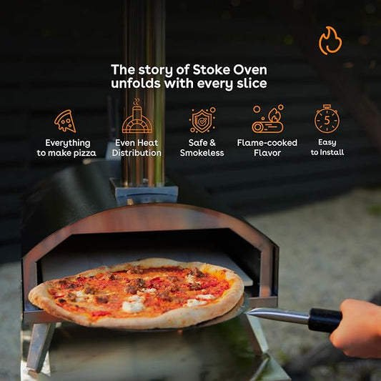 Stoke 16 Inch Outdoor Pizza Oven – Wood Pellet Portable Pizza Oven for Backyard, Camping, or Tailgating – Stainless Steel Multi-Fuel Oven with Pizza Stone & Accessories