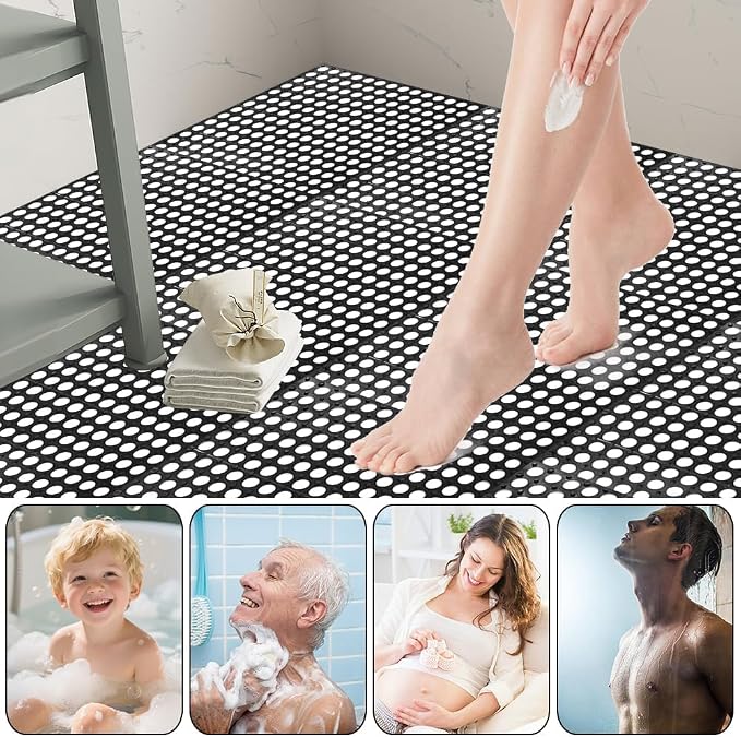 15 Pack Garage Floor Tiles, 12x12 Inch Interlocking Drainage Tiles | Non-Slip Deck Tile for Bathroom, Pool Deck, Gym, Garage, Kitchen & Wet Areas, Easy Splicing Anti-Fatigue Mat ( Black)
