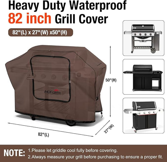 Exclusive Foldable 82 inch Grill Cover, 600D Heavy Duty XXL Outdoor BBQ Cover for 6 Burners Grill Weber Nexgrill CharBroil Monument, Coffee
