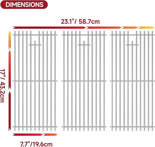 17''D x 23.1''W Grill Grates Replacement for Weber Models: Spirit E/S-310,Silver Stainless Steel Grill Grate for Genesis 1000,2Pack Grill Grates for Charbroil: 463242515
