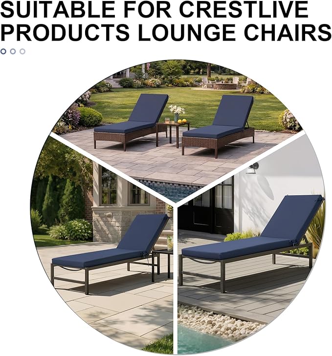 Crestlive Products Waterproof Outdoor Chaise Lounge Cushions Set of 2, Fade Resistant Patio Furniture Lounge Chair Cushion, 80" L x 23" W