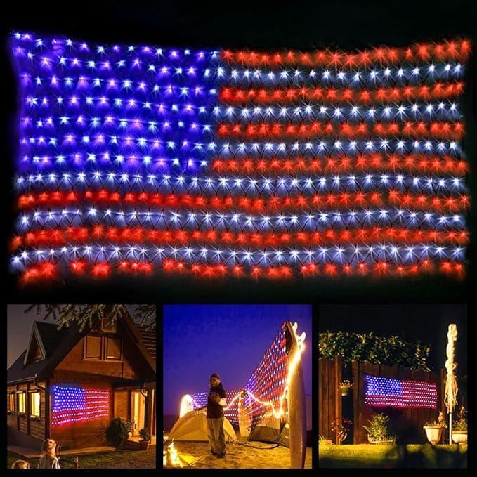 XTF2015 Led Flag Net Lights of The United States, American Flag Lights, Waterproof American Flag String Light for Outdoor, Independence Day, Memorial Day, Decoration, Garden, Indoor and Christmas