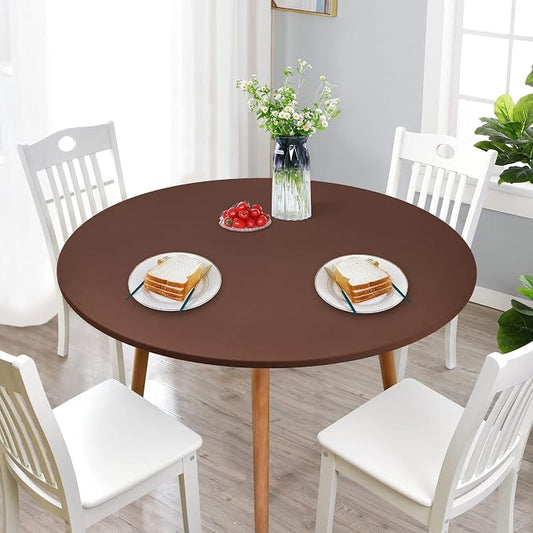 NEWISHER Round Stretch Spandex Fitted Table Cover Brown 48 inch Tablecloth | Fitted Tablecloth, Spandex Stretch Table Cloth, Elastic Edged Tablecloth, Table Top Cover, Tablecloth for Dining Picnic Patio