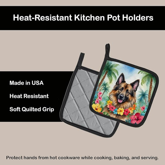 Caroline's Treasures Belgian Tervuren Luau Pair of Pot Holders Kitchen Heat Resistant Pot Holders Sets Oven Hot Pads for Cooking Baking BBQ, 7 1/2 x 7 1/2