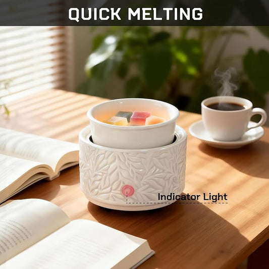 Wax Melt Warmer 3-in-1 Electric, Ceramic Wax Burner for Scented Wax & Essential Oil – Fast Heating, Flame-Free Aromatherapy for Home Office, White