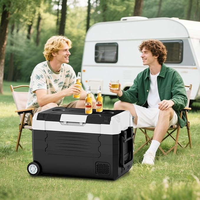 AS Car Fridge Portable 12V Refrigerator 37 Quart Electric Cooler with 12/24V DC&110-240V AC for Truck Van RV Camper SUV, Portable Freezer with Wheels for Camping Boat Travel, -4~68°F (35L)