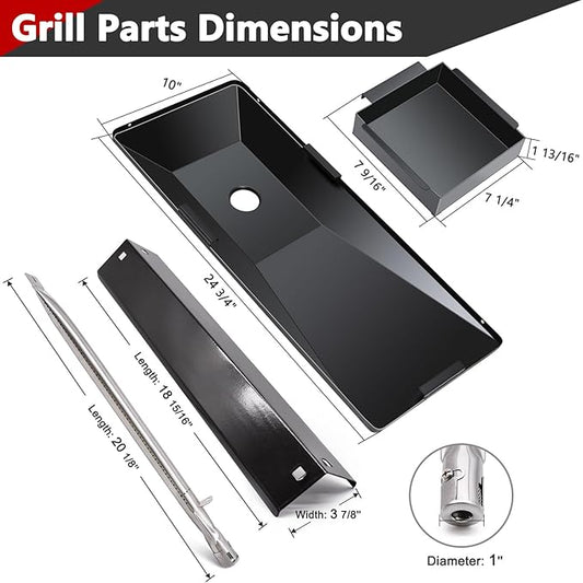 Criditpid Grill Replacement Parts for Char Griller 5050, 5650, 5072, Grease Tray Drip Pan, Heat Plates, Burner Tubes, Hanger Brackets, Ignitor for Char-Griller Replacement Parts, Chargriller 5050