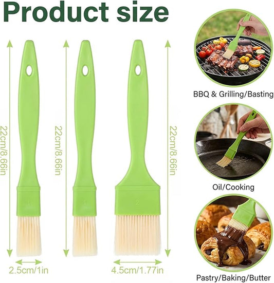 3 Pcs Pastry Brush Set – Heat Resistant Bristle Basting Brushes for Cooking, Kitchen Food Brush for Baking, Grilling, Spreading Oil, Butter, BBQ Sauce, Marinade (1/1/2 inch, Green)