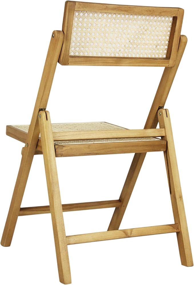 JONATHAN Y Theo Teak Wood and Rattan Folding Chairs, Set of 2, Light Brown | Woven Cane Seat And Back, Portable Lightweight Design, For Dining Room And Living Room, Mid-Century Vintage Bohemian Style