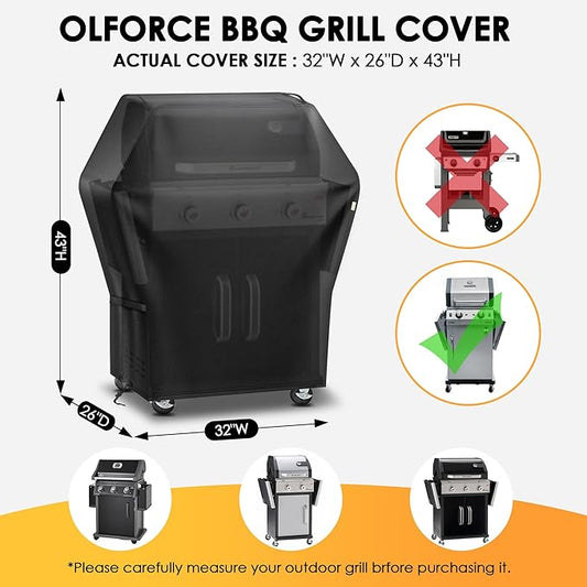 Grill Cover 32 Inch for Outdoor Grill,Grill Cover for Outdoor Waterproof Weather Resistant,UV & Fade Resistant, Compatible with Weber Nexgrill Charbroil Kenmore Gas BBQ, Black