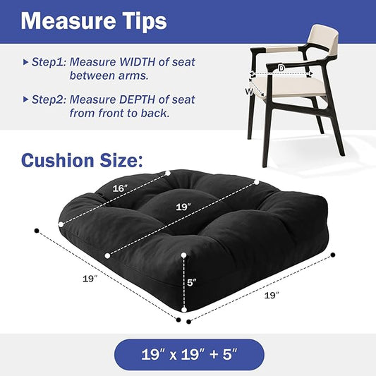 IPYNBAP Outdoor Chair Cushions Set of 4, Patio Chair Cushions with Ties,19x19+5” Tufted Outdoor Seat Cushions, Waterproof Patio Furniture Cushions, Outdoor Dining Chair Pads, Black