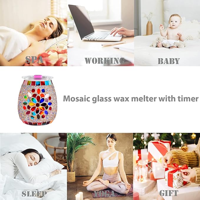 Dicimi Mosaic Glass Wax Warmer, Electric Oil Burner with Flameless Night Light, Scentsy Wax Melt Warmer for Scented Wax, Unique Candle Warmer Lamp for Home Office Bedroom Decor, Ideal Gift