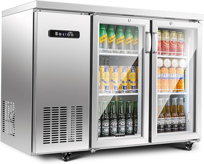 BODEGA BODEGACOOLER 12 Cu.Ft Commercial Back Bar Cooler, Stainless Steel | Stainless Steel Counter-Height Beverage Fridge – LED Lighting, Adjustable Shelves, Lock & 4 Casters, 32°F-50°F for Bars
