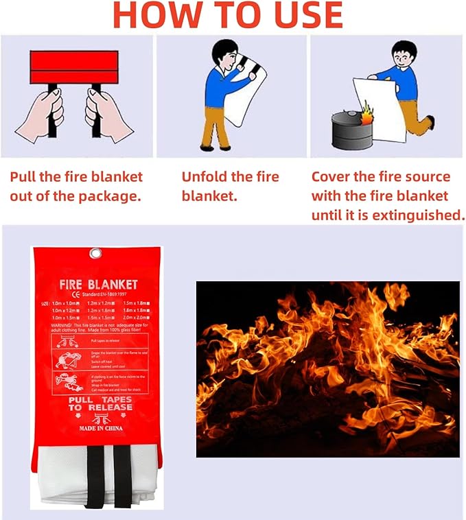 Fire Blanket 40"x40" - Reusable Emergency Fire Suppression for Kitchen, Grill, Home, Camping,Car,Fireplace, School, BBQ & Office (2 Pack)