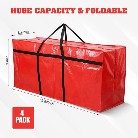 4 Pcs 149 Gallon Extra Large Moving Bags Heavy Duty Storage Bag with Strong Zipper Handle Foldable XXL Jumbo Storage Tote Packing Moving Box for College Dorm Travel Cloth Duffle (Red)