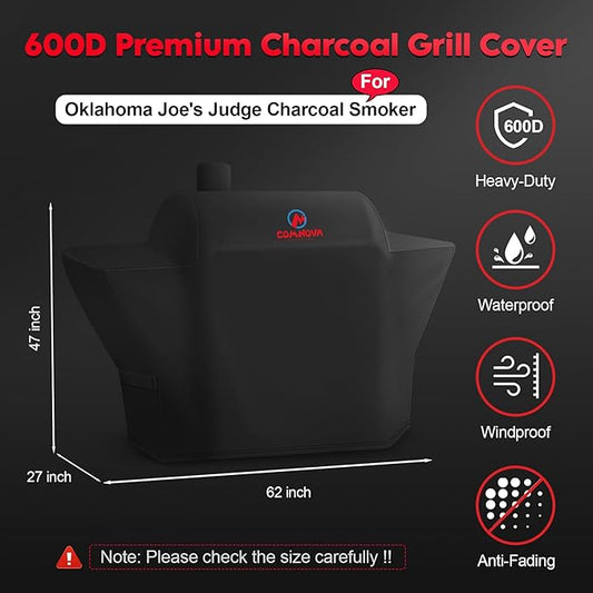Grill Cover for Oklahoma Joe's Judge Charcoal Grill - 600D Premium BBQ Cover Waterproof and Heavy Duty for Oklahoma Joe's Judge Smoker
