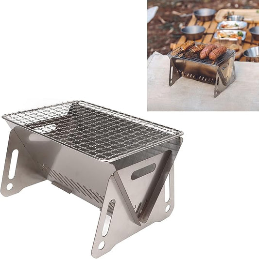 Topyond Foldable BBQ Grill, Portable Stainless Steel Charcoal Grill with Ventilation Holes, Heat Resistant Campfire Grill for Outdoor Cooking, Camping, Patio Use