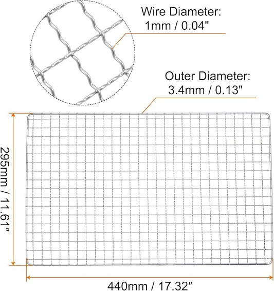 HARFINGTON Square BBQ Grill Net 17.3"x11.6" Stainless Steel Cross Wire Barbecue Mesh Mat for Baking Smoking Charcoal Grilling Roasting