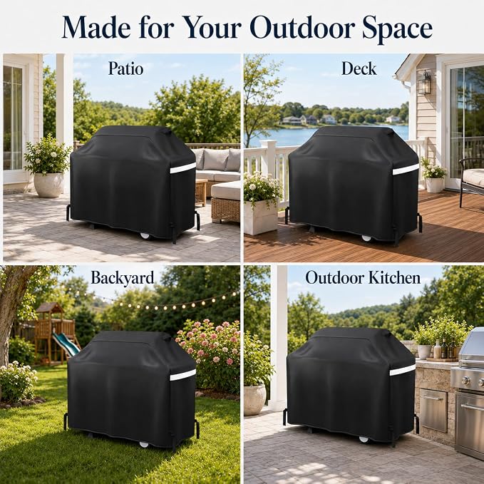 GRISUN Waterproof Grill Cover 65 Inch for Outdoor Grill | Fits Weber, Char-Broil, Nexgrill, Kenmore, Heavy-Duty 600D Anti-Fade BBQ Gas Grill Cover with Portable Handle