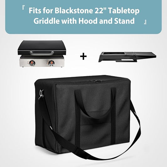 SHINESTAR Griddle Carry Bag for Blackstone 17 Inch & 22 Inch Tabletop Grill with Hood and Stand, Portable Griddle Carry Bag for Travel, Heavy Duty 600D Waterproof Polyester, Black
