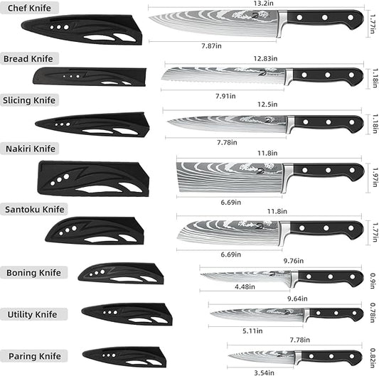 Dfito Chef Knife Set with Roll Bag, 9PCS Professional Knife Set with Sharpener, High Carbon Stainless Steel Kitchen Knife Set with Anti-Slip Ergonomic Handle for Camping, Travel, BBQ, RV or Gift Black