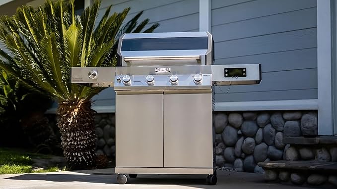 Monument Grills Denali Series, Denali 405 4-Burner Liquid Propane Gas Smart BBQ Grill Stainless Steel with Cooking Plate(2 items)