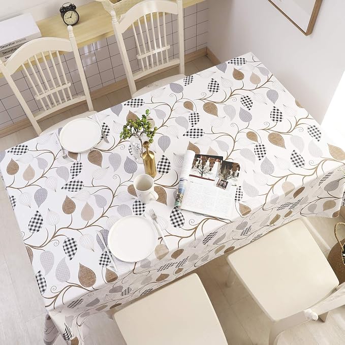 Walrus Heavy Duty Vinyl Tablecloth with Flannel Backing Waterproof Oil-Proof Plastic Table Cloth Stain-Resistant Wipeable Rectangle or Square Table Cover for Indoor and Outdoor (Leaves, 60X84 Inch)